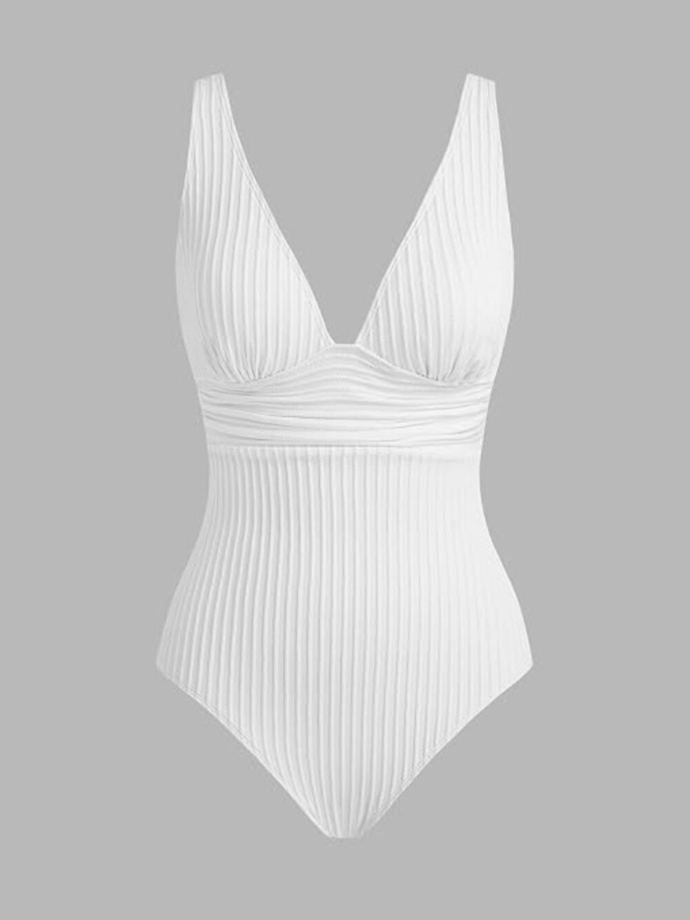 CUPSHE Women's One Piece Swimsuit Ribbed V Neck Bathing Suit | S WHITE